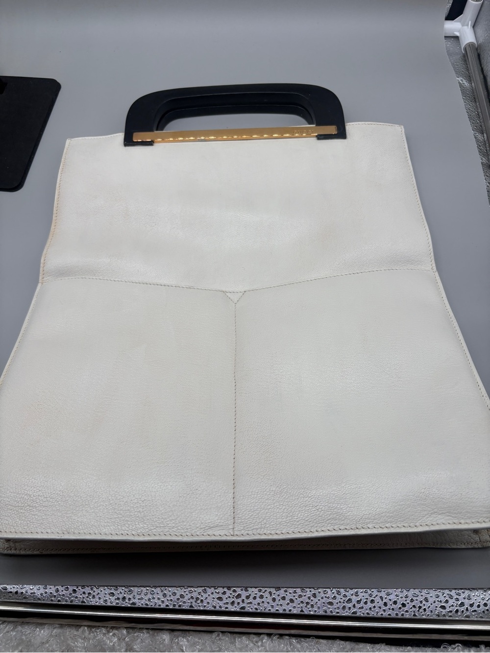 Vintage Gucci White Leather Lucite Handle Structured Tote Bag